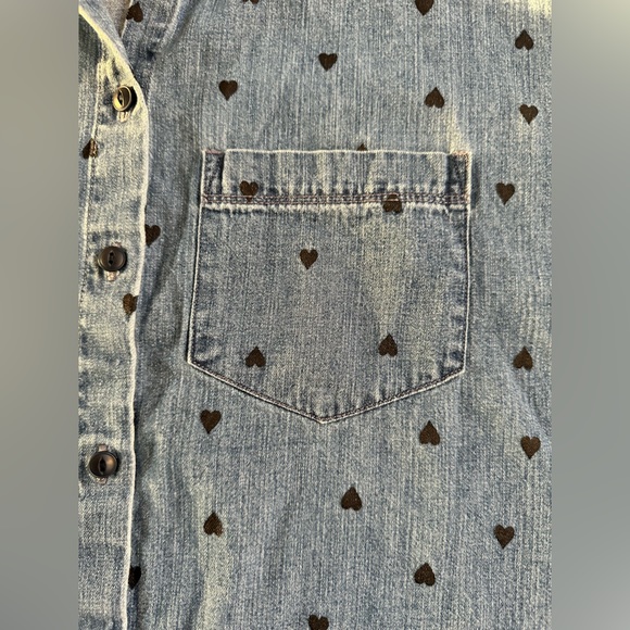 Madewell denim short sleeve tie front shirt heart print size XS extra small - Picture 6 of 14